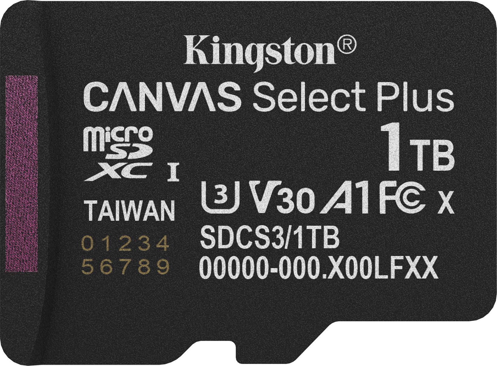 Kingston Canvas Select Plus 1 TB MicroSDXC, Speicherkarte, (UHS-I U3 SDCS3/1TBSP