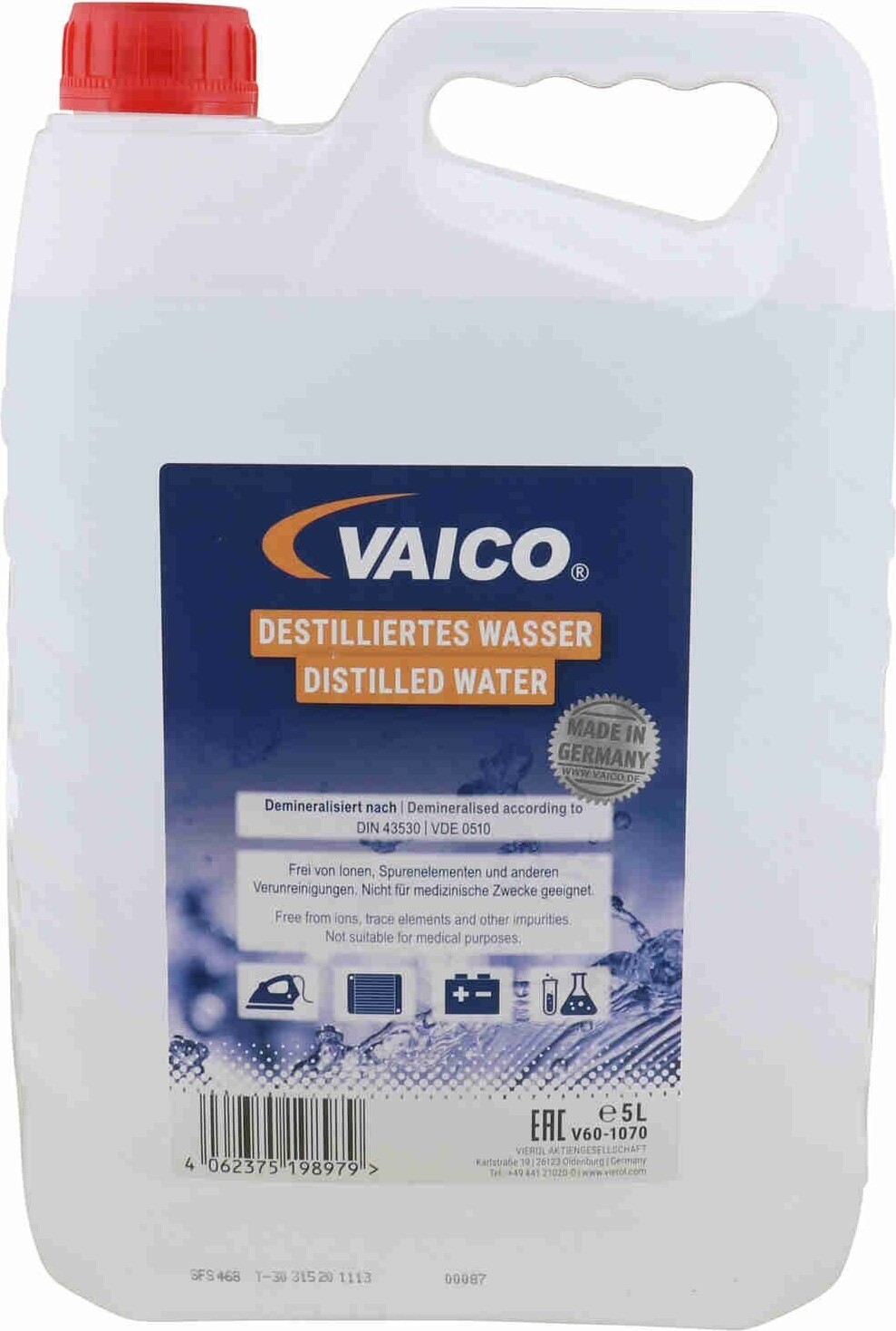 VAICO Destilliertes Wasser Destilliertes Wasser, Demineralisiertes Wasser 5L V60-1070