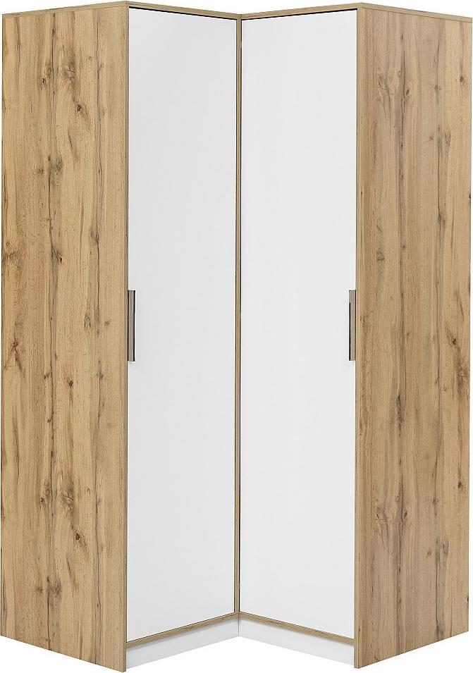 Vente-unique 2-türiger Eckkleiderschrank - 106 cm breit - Weiß-hell natur - LAMIKI
