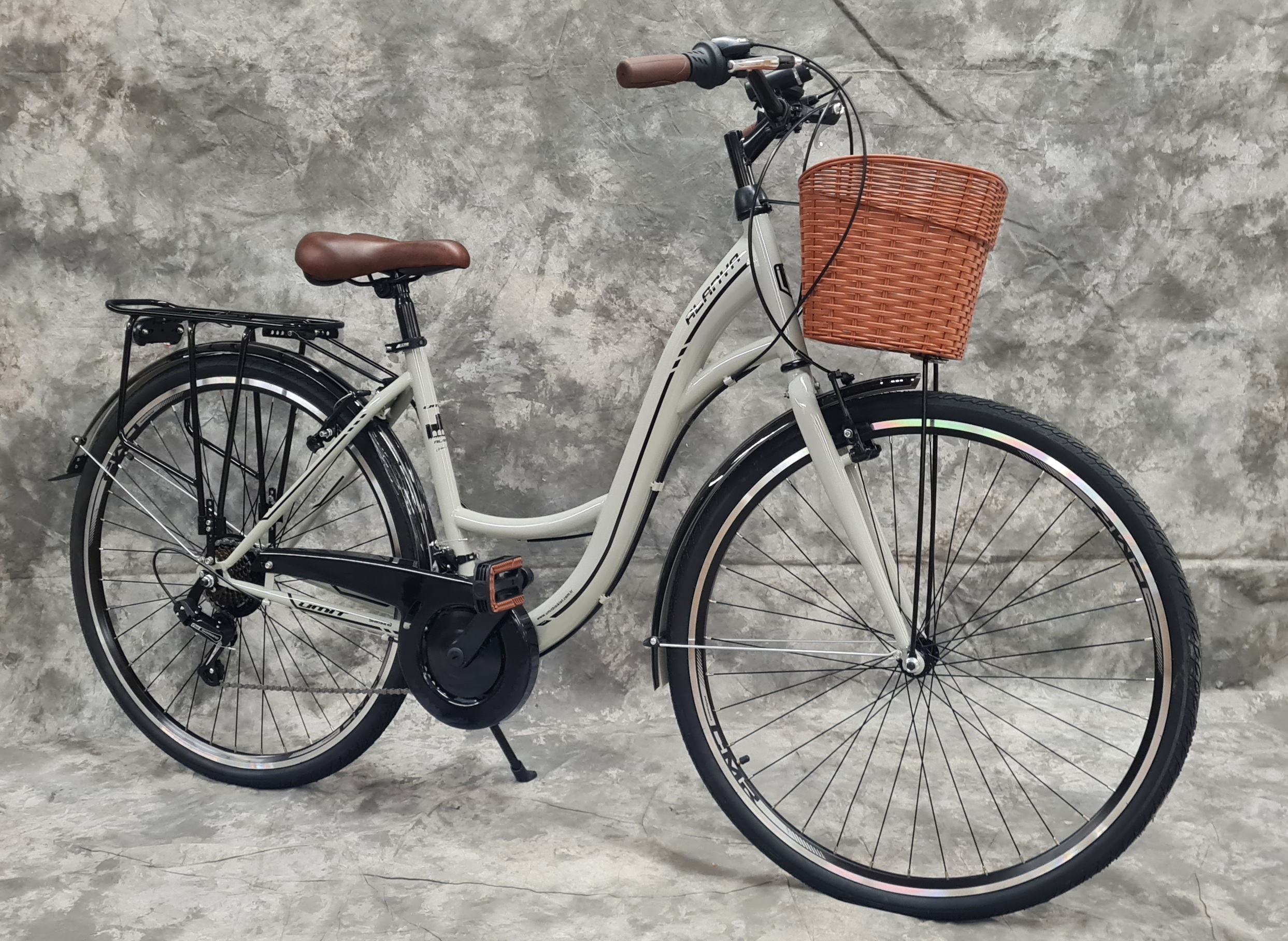 Umit 28 Zoll Damencityrad 21-Gang Shimano Kettenschaltung, Gepäckträger, Licht und Korb NEU 2810-GRAU 2810-Dunkle Blau-Braun