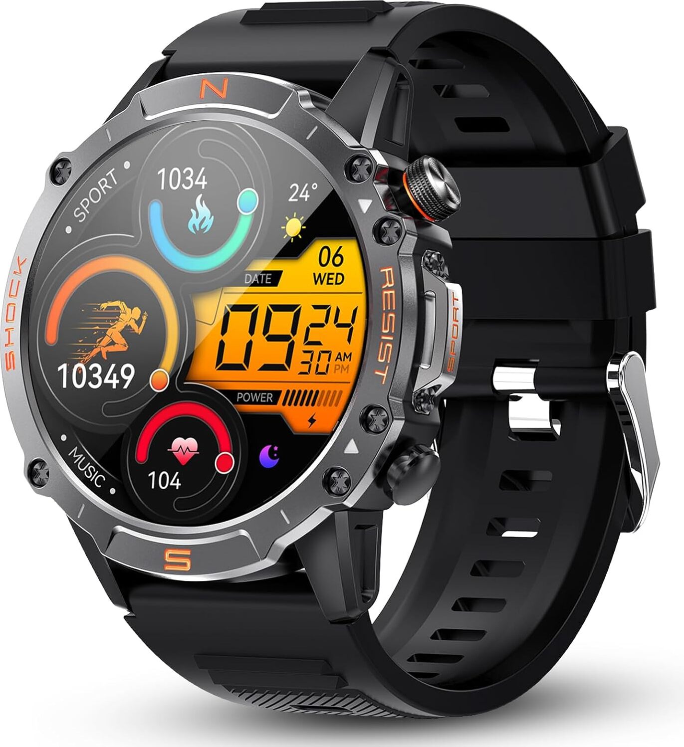 Walkerfit Herren -Smartwatch -Telefonfunktion, 1,43 Zoll militärisch robust (schwarz)