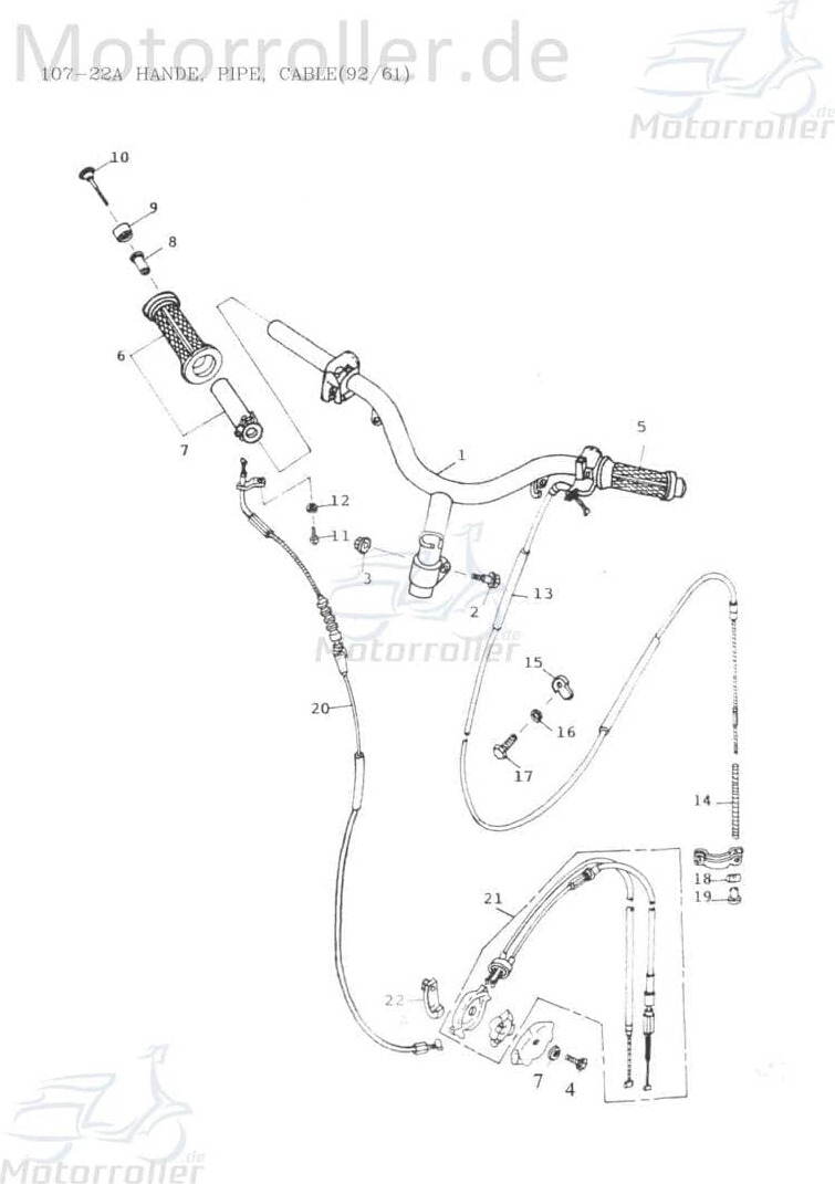 Adly Buchse Bremszug hinten 95015-31001 Motorroller.de Hülse Bremsseil Bremskabel Seilzug Bremse K95015-31001