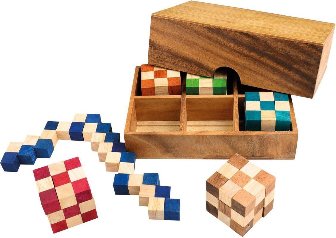 Philos Schlangenwürfel Set aus Holz in Box, 6 Puzzle ab 6 Jahren