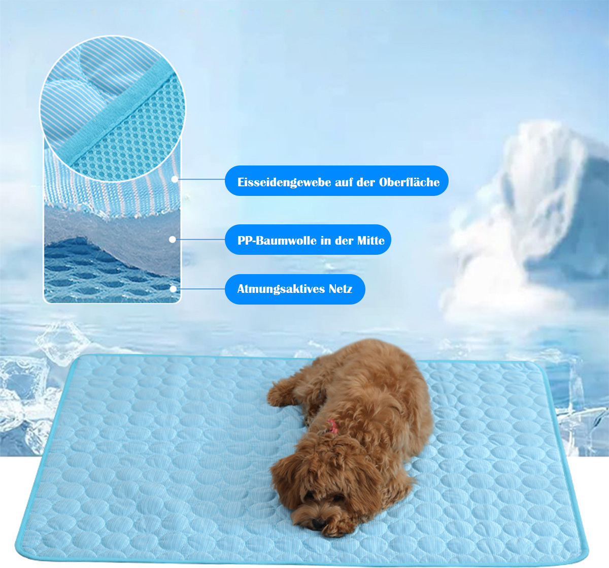 Dopwii Hundematte Kühlmatte,Rutschfest Haustier Kühlmatte für Hunde,Kühlmatte für Katzen,Haustier Kühlbett für den Innen- und Außenbereich 40 x 50