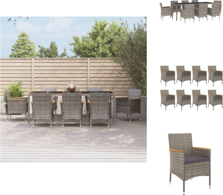 vidaXL 9-dielny záhradný jedálenský set s vankúšmi sivý polyratan - Záhradný nábytok sety