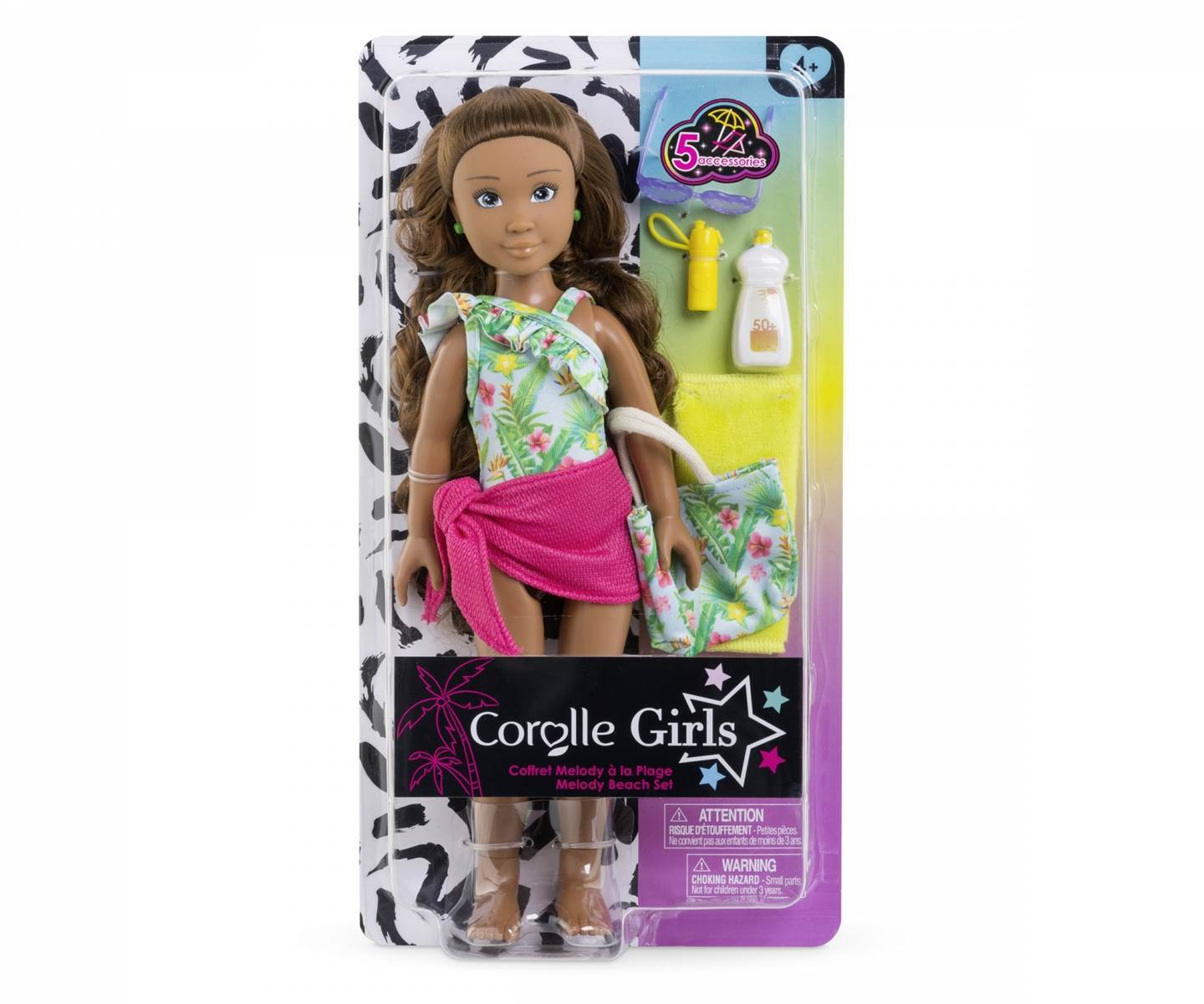 Corolle Girls Melody Beach Set, Ankleidepuppe im süßen Beach Outfit und 5 Teile, Vanilleduft, 28cm, ab 4 Jahre 9000600120