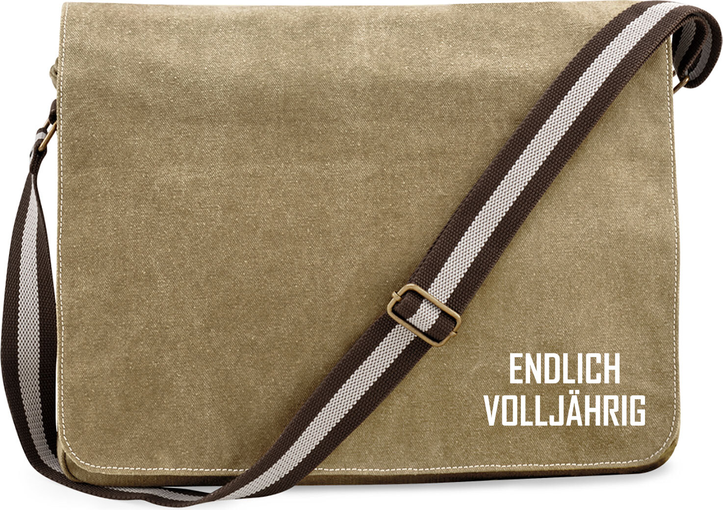 Hellweg Druckerei Huuraa Umhängetasche Endlich Volljährig Schriftzug Geschenk 14 Liter Sahara Canvas Endlich Volljährig Geschenkidee 3516CUT-SAH