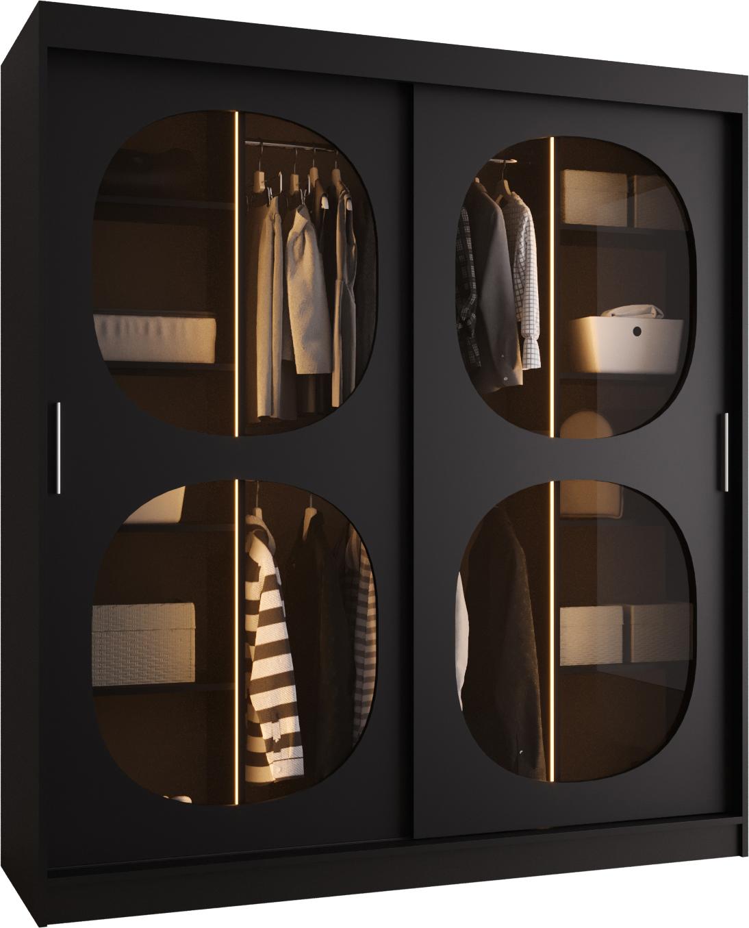 MEBLE KRYSPOL Kleiderschrank mit Glas 180 x 200 x 62 cm BAHRAJN 2, Schwarz BAHRAJN 2 180 CZ LED