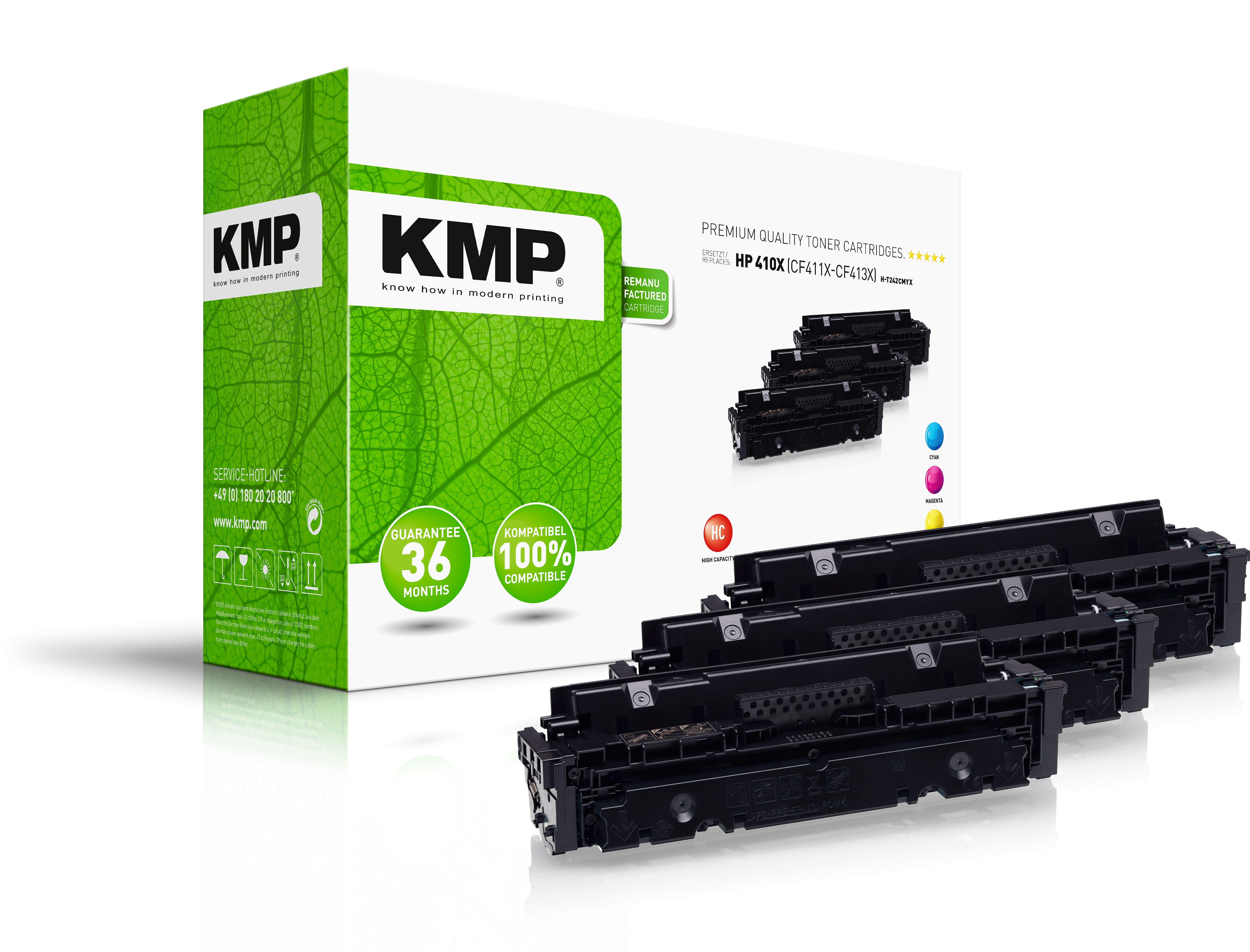 KMP H-T242XCMY azurový, purpurový a žltý toner kompatibilný s HP 410X (CF252XM), sada 3 ks