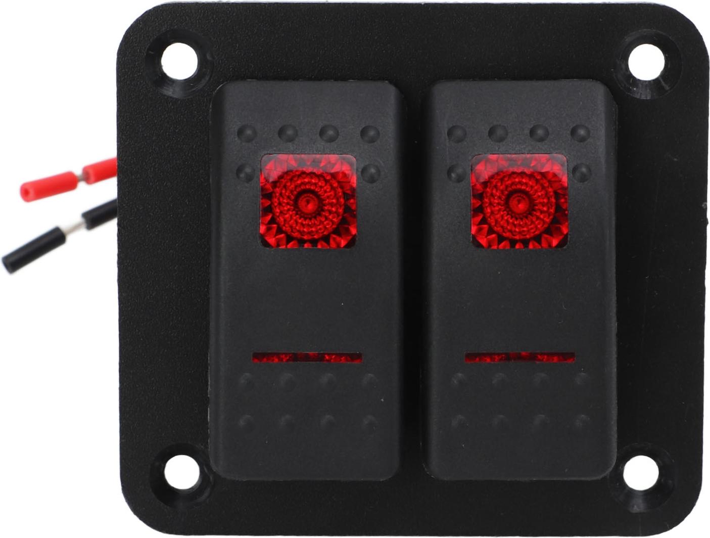 Gistuch Wippschalterfeld, 2-fach, Ein/Aus, vorverdrahtet, rote LED, 12 V, 24 V, 20 A, 10 A, mit Etiketten für Marinefahrzeuge