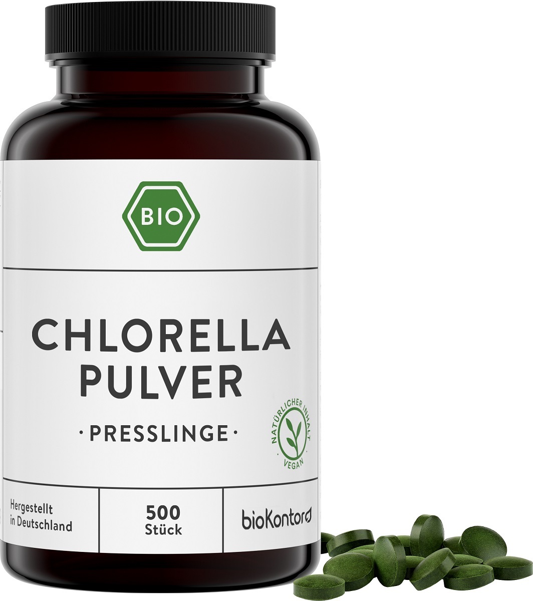 Chlorella Presslinge I 500 Chlorella Tabletten je 400 mg - ohne Zusätze I 100 % reine Chlorella Alge | bioKontor 63000KL
