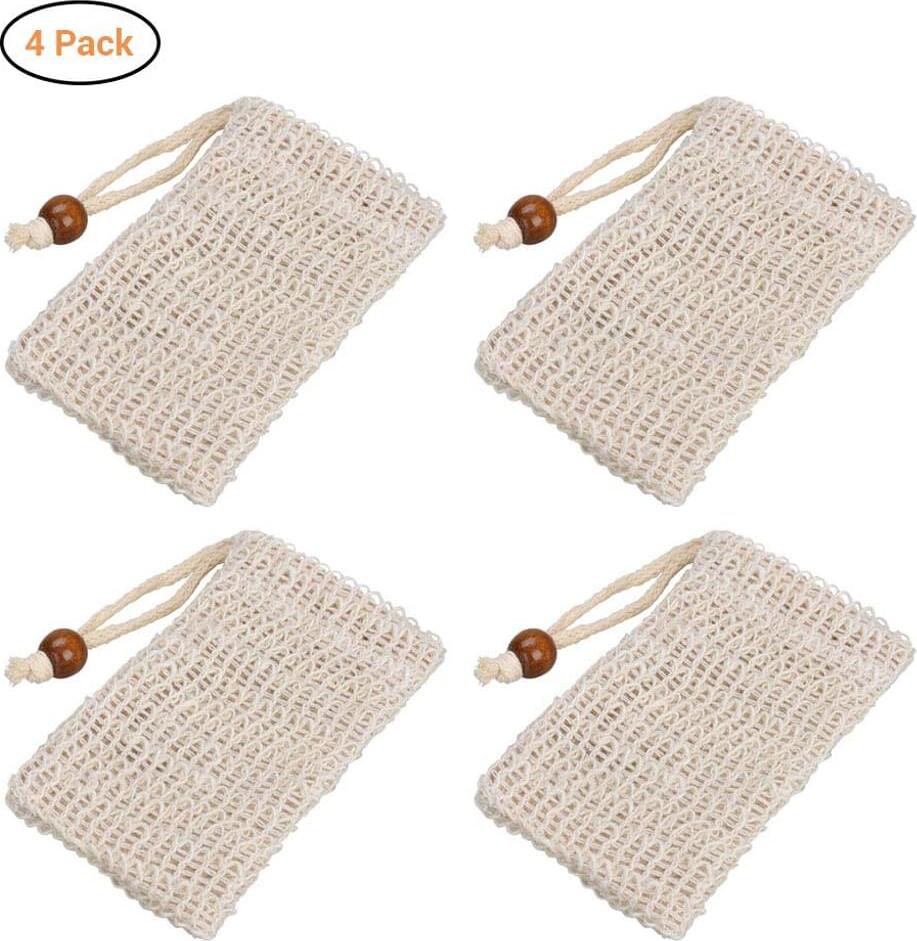 Mmgoqqt 4x Seifensäckchen Bio, Seifensäckchen Sisal, Seifenbeute Natur, Aufschäumen und Trocknen der Seife, Peeling, Massage, Seifenbeutel | Seifensack | Seifenreste | Seifentasche Kau-LA-08227