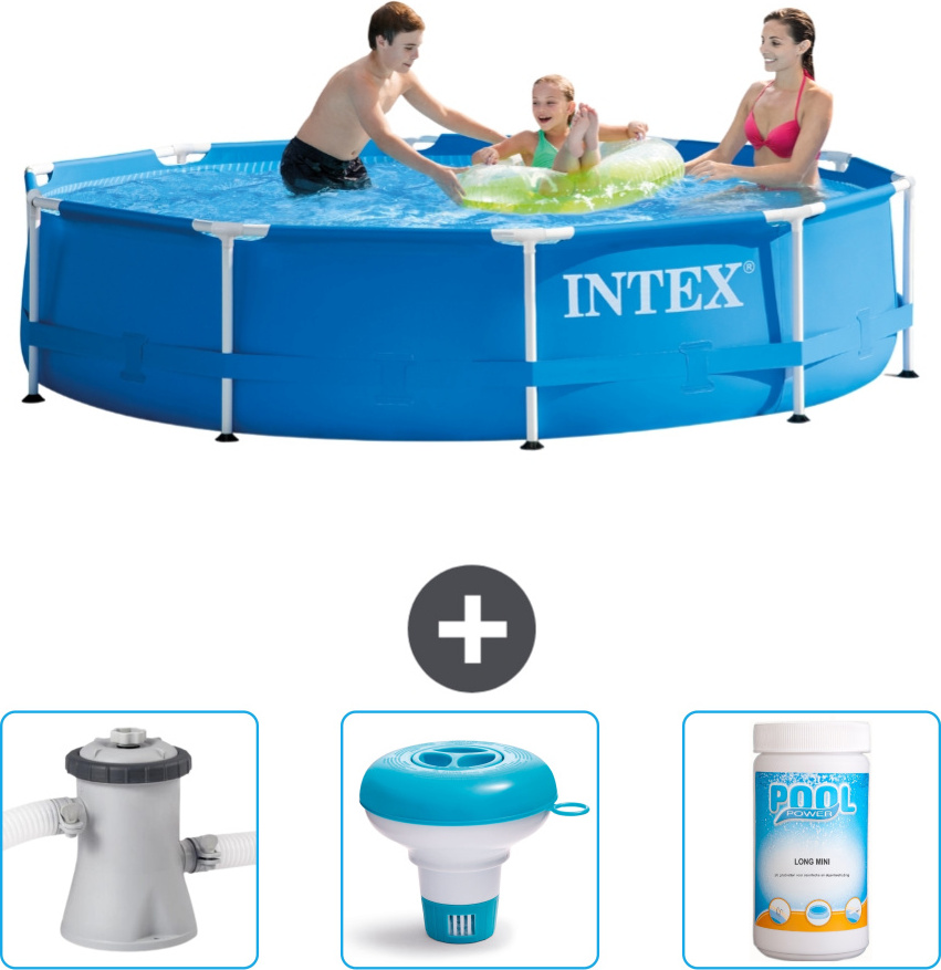 Bazén Intex s okrúhlym rámom - 305 x 76 cm - modrý - filtračné čerpadlo pre bazén v cene - chlórový plavák - chlór
