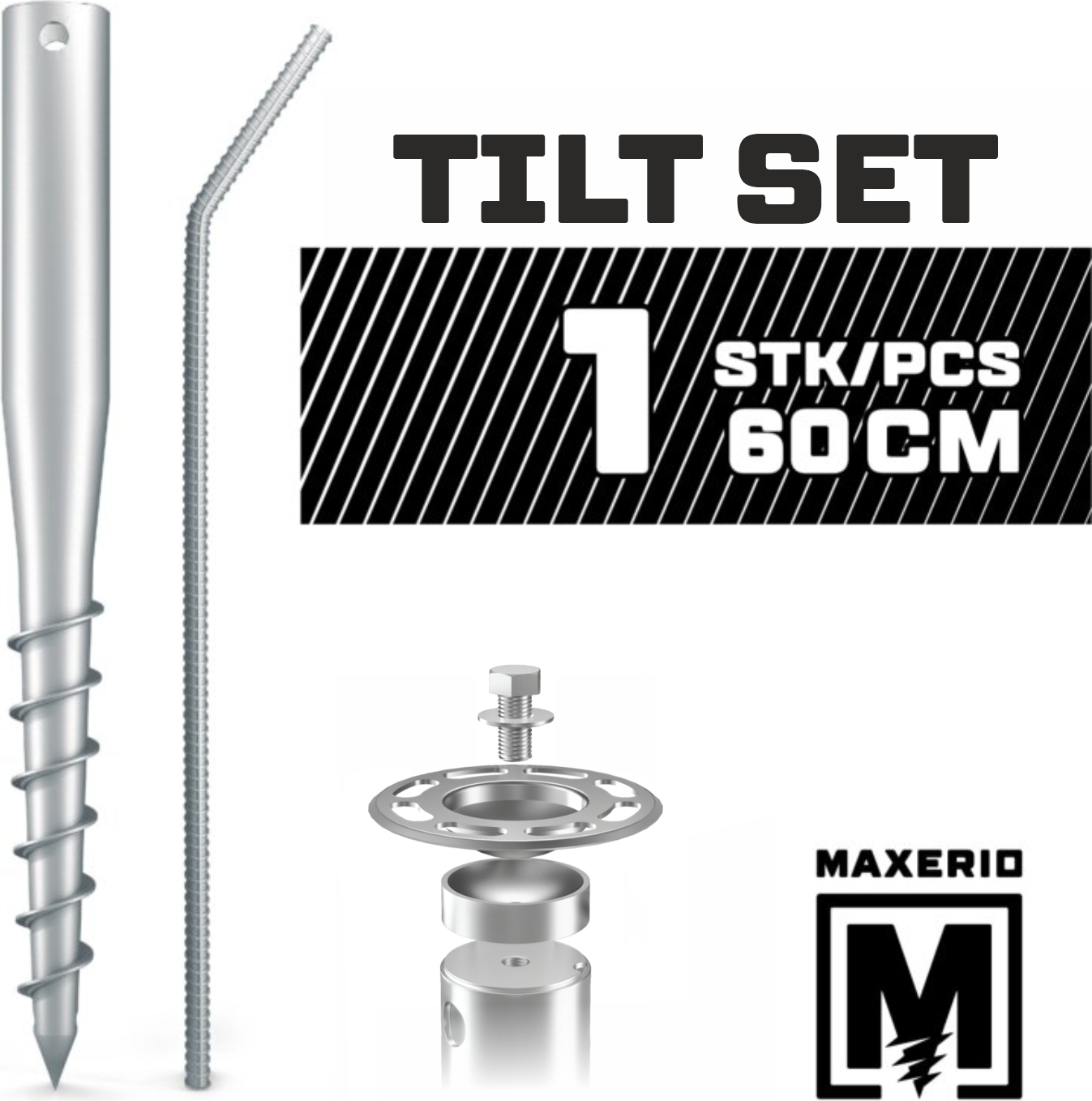 MAXERIO® 60 cm 1er TILT-Set Schraubfundamente Ø 60 x 2; M12 405140-001-001