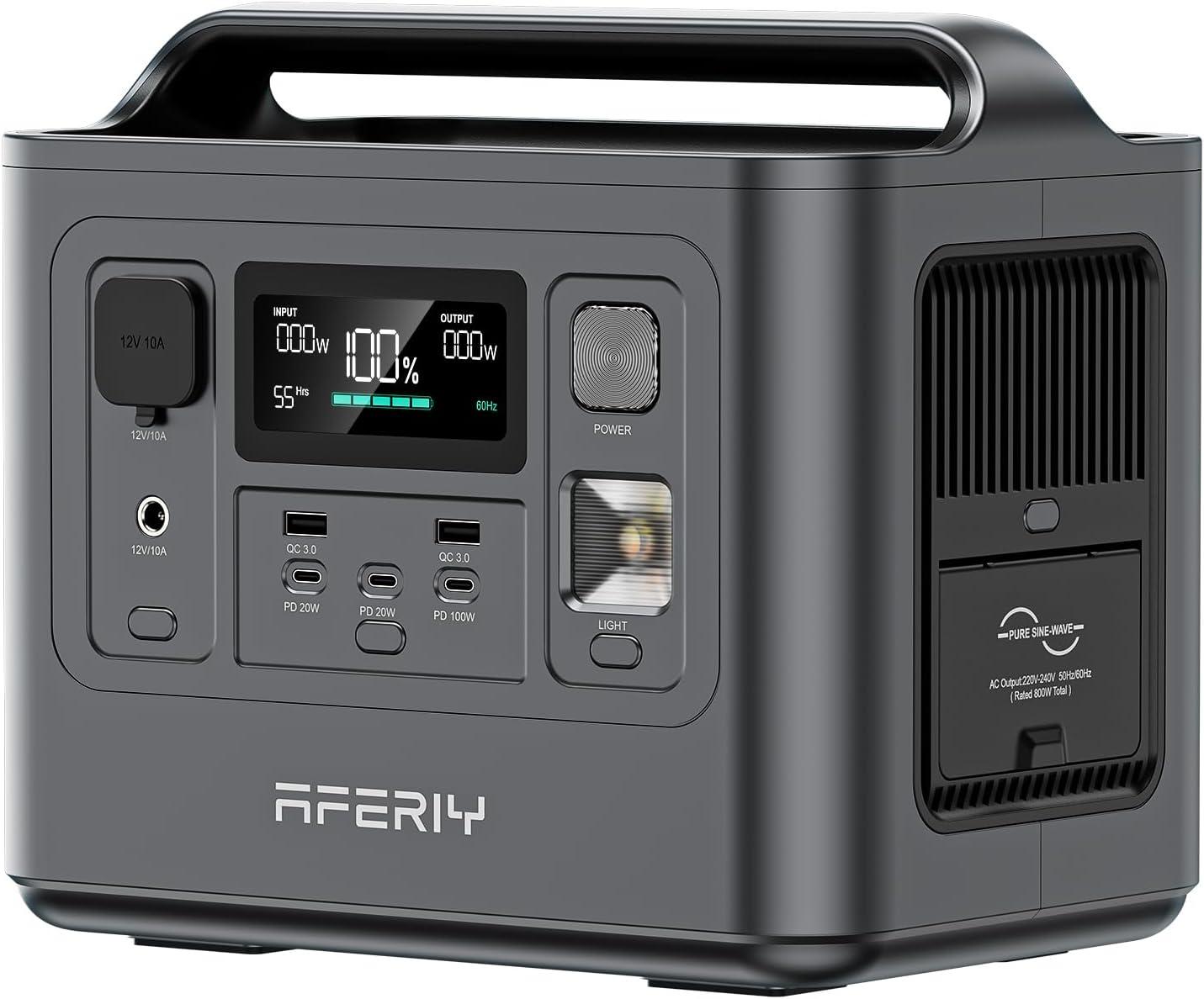AFERIY Powerstation 800W 512Wh LiFePO4 Solargenerator, 1 Std. Schnellladung, USV unter 10 ms, Solarladung bis 200W AF-800W
