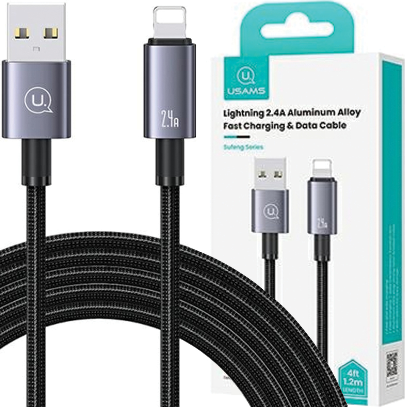 Usams Usb To Lightning Kábel 2,4 A 2 M Rýchle Nabíjanie Ocele/Lak Sj669Usb01 (Us-Sj669)