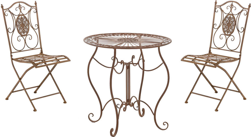 Design-Shop Súprava kovových stoličiek a stola Aldeano (SET 2+1) Hnedá antik