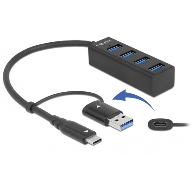 DELOCK 4 Port USB 3.2 Gen 1 Hub mit USB-C oder USB-A