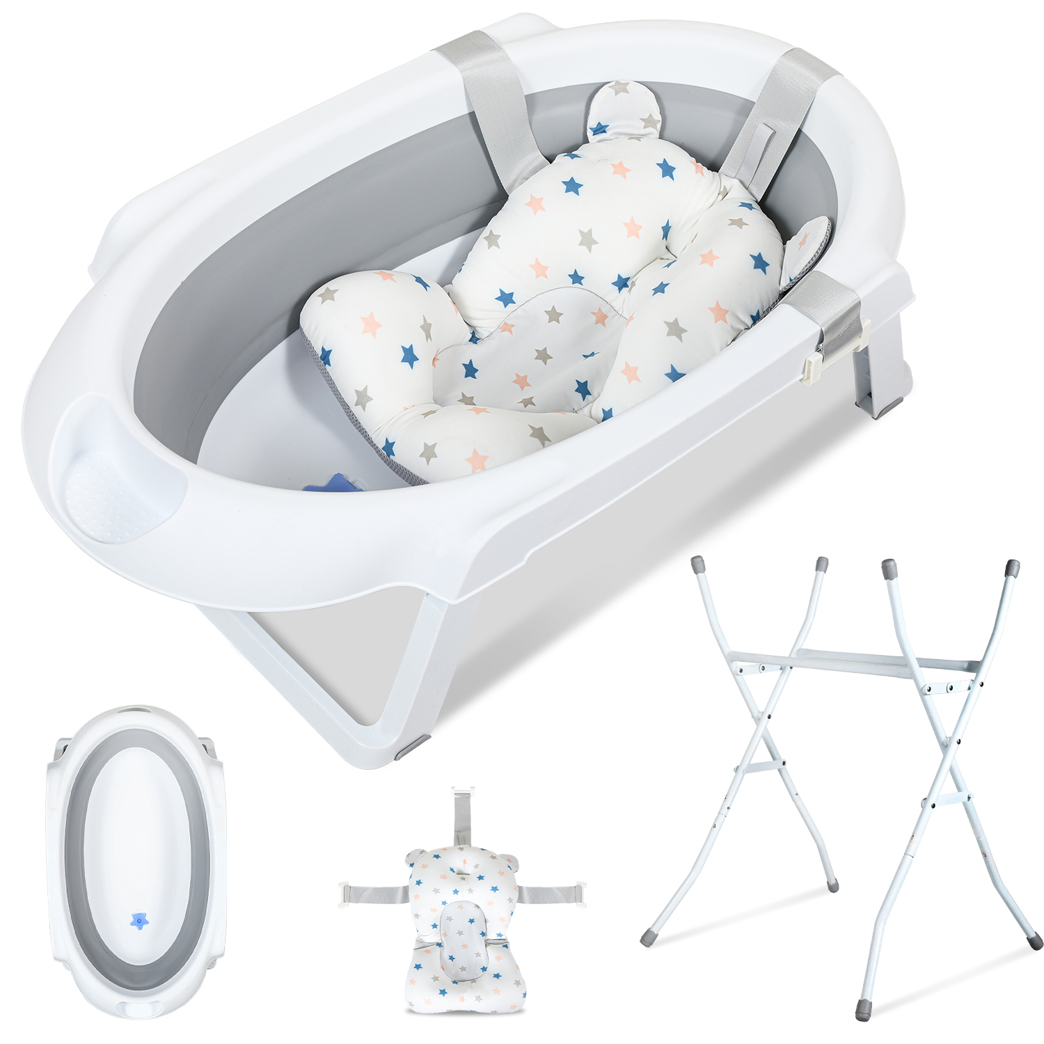 TolleTour Baby Badewanne Faltbare Babywanne mit Ständer und Abfluss, Kinderbadewanne aus Silikon RL-BB9666-1-HESa