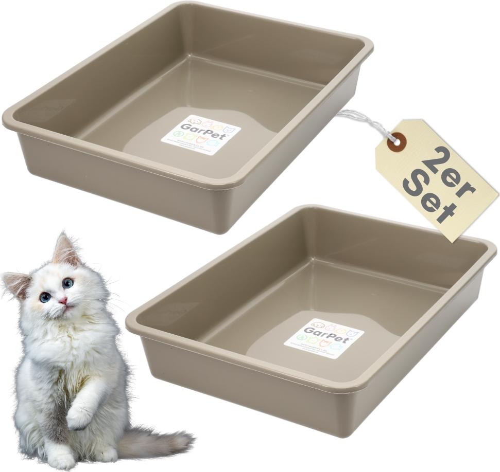 GarPet 2er Set Katzenklo Katzentoilette offen ohne Deckel Katzen Schalentoilette Klo Toilette Zubehör Doppelpack Sparpaket Katzentoiletten 2926
