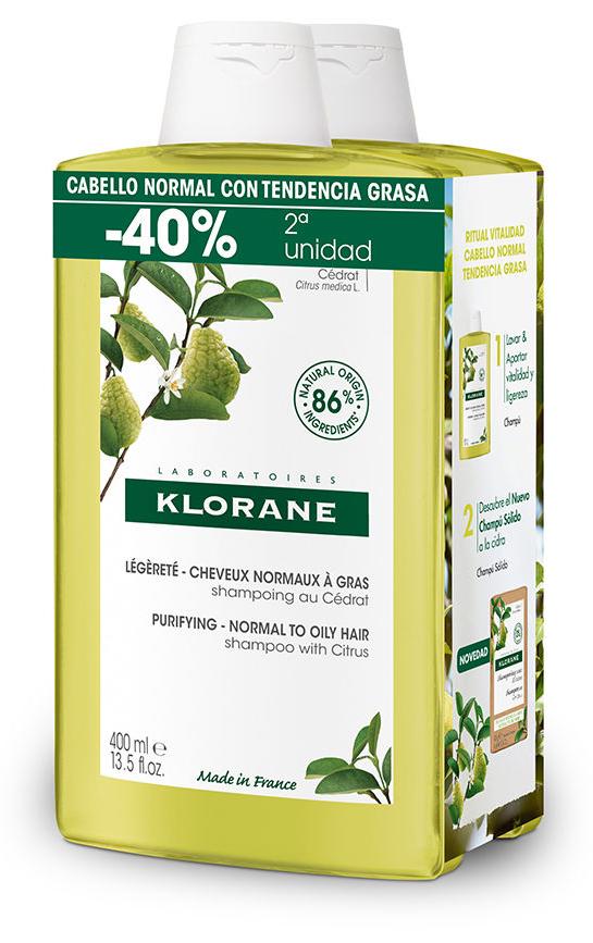 Klorane A LA CIDRA champú ligero para cabello normal/graso duo 2 x 400 ml