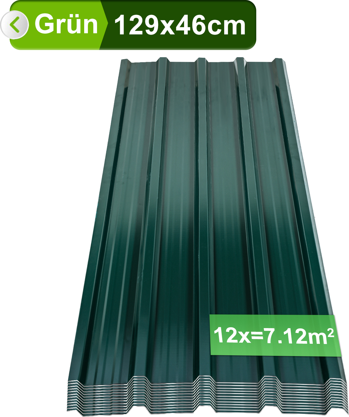 TolleTour trapézový profilovaný plech 129x46cm profilovaný plech zelený 12/24/36 sada plechov pre prístrešok na auto - 12x = 7m²