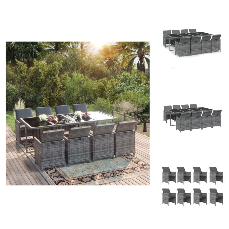 vidaXL 9-dielny záhradný jedálenský set s vankúšmi polyratan sivý - Záhradný nábytok sety