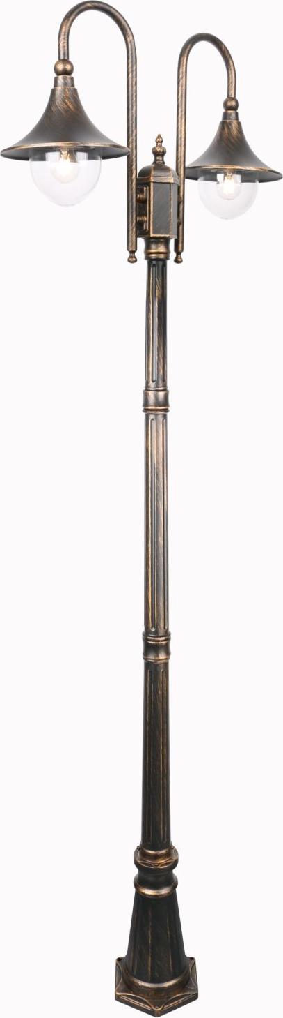 Licht-Erlebnisse Stehleuchte außen Aluminium Glas E27 IP44 220 cm in Schwarz-Gold 2-flammig Vintage Design Stehlampe