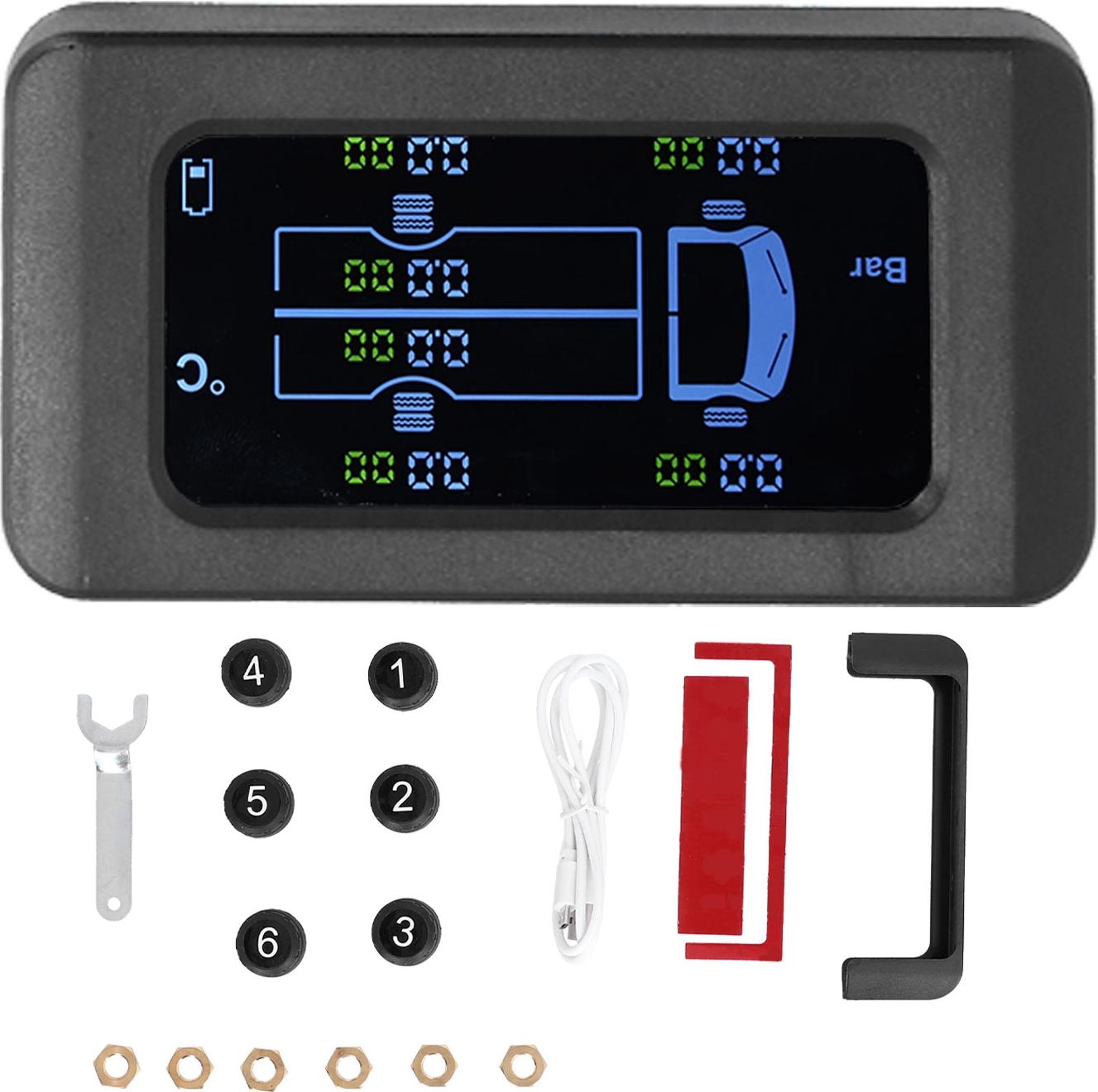 Gistuch Universal Reifendruckmonitor Solar USB-Ladung 0-8,5BAR 122Psi TPMs mit 6 externen Sensoren
