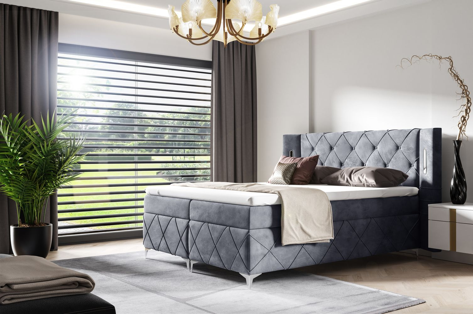 Čalúnená manželská posteľ 160x200 GELA - šedá + topper ZDARMA