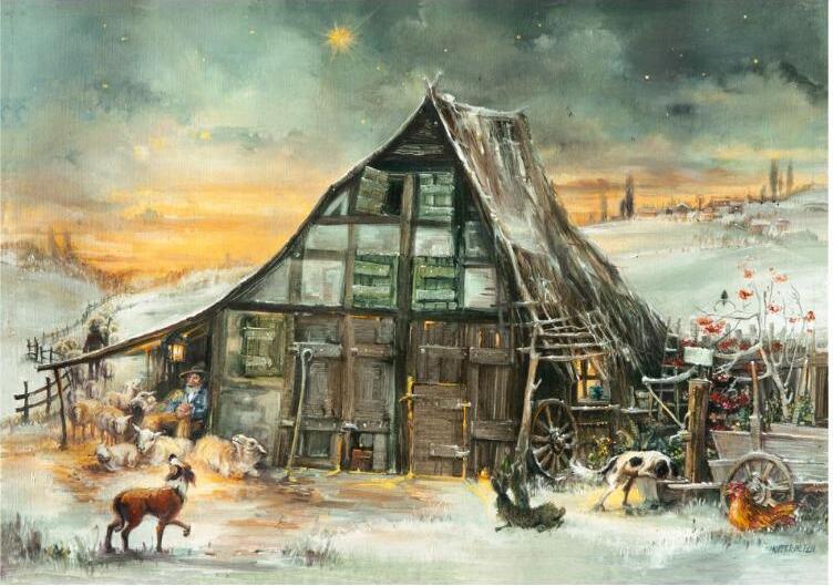 Adventný kalendár „Svätá noc“ s biblickými motívmi, 3 poschodia