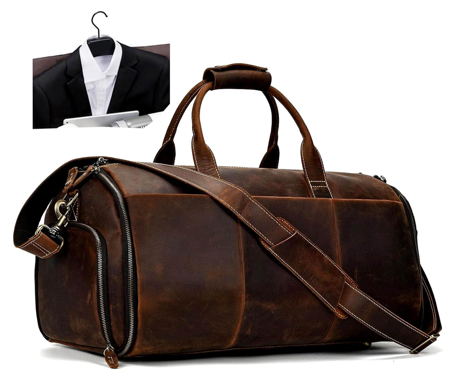 Markenlos Vollkornleder Reisetasche mit Schuhfach für Geschäftsreisen und Fitness