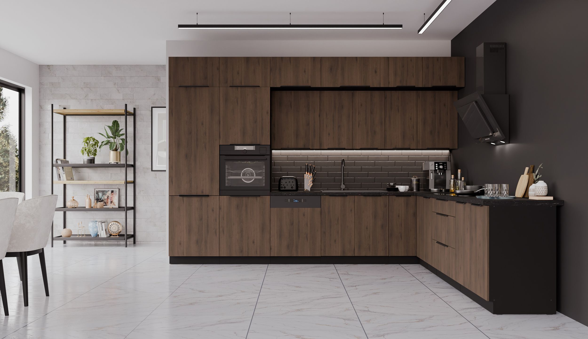 Küchenpreis-Bombe Winkelküche MONZA 350x290 Küchenzeile Eckküche Küche Nußbaum Okapi XL Stauraum