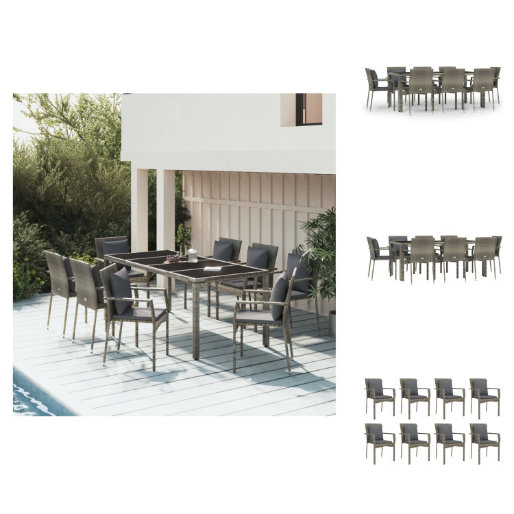 vidaXL 9-dielny záhradný jedálenský set s vankúšmi sivý polyratan - Záhradný nábytok sety