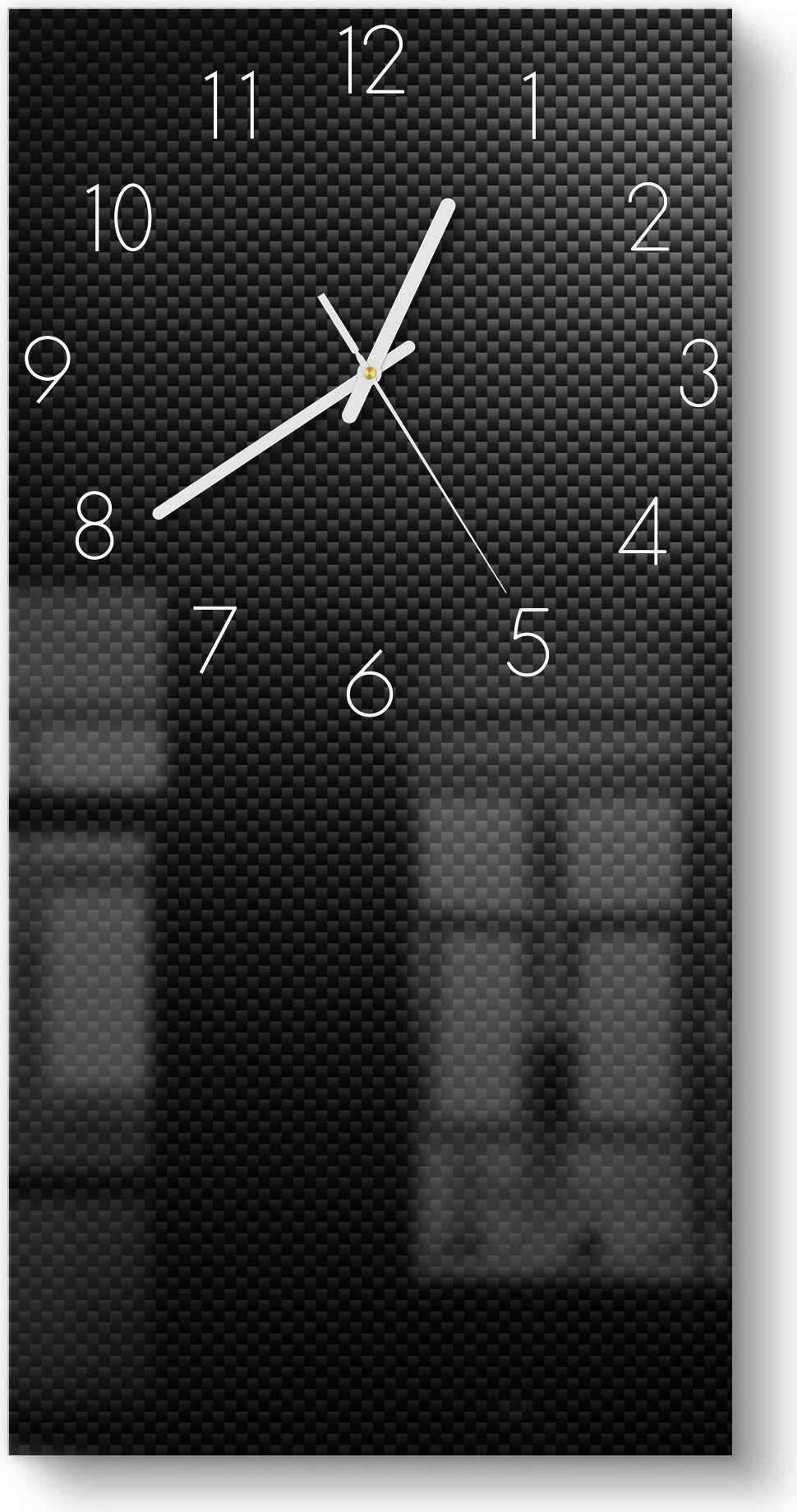 DEQORI Glasuhr 30x60 cm Zahlen 'Kohlenstofffasern' Wanduhr Glas Uhr Design leise WC-30-60-N-1194