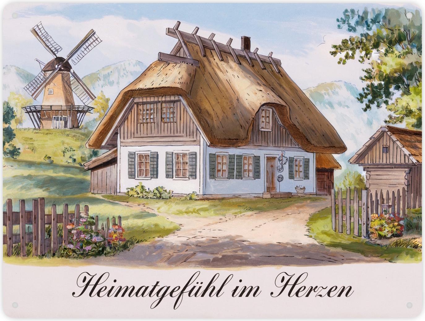 speecheese Ländliche Romantik Metallschild XXL in 28x38 cm Heimatgefühl im Herzen