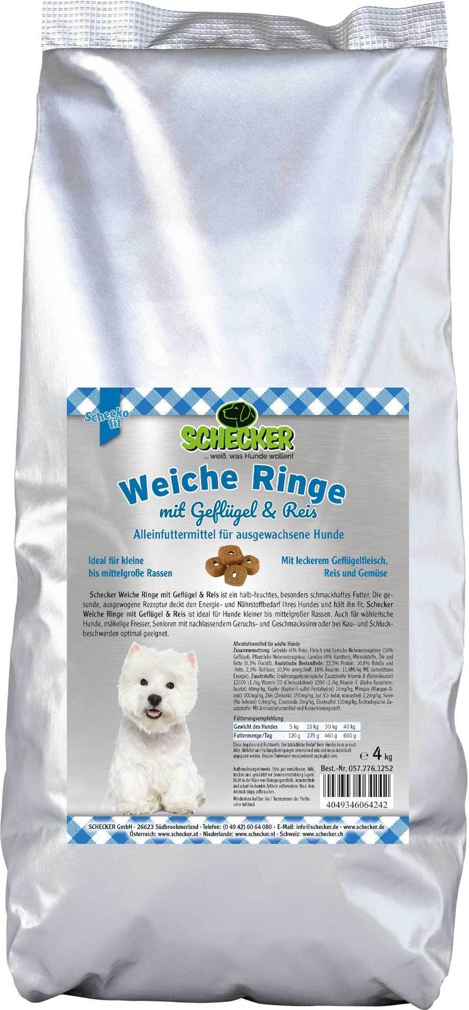 4 kg - Schecker weiche Ringe - Trockenfutter mit Geflügel und Reis halb-feucht - schmackhaft