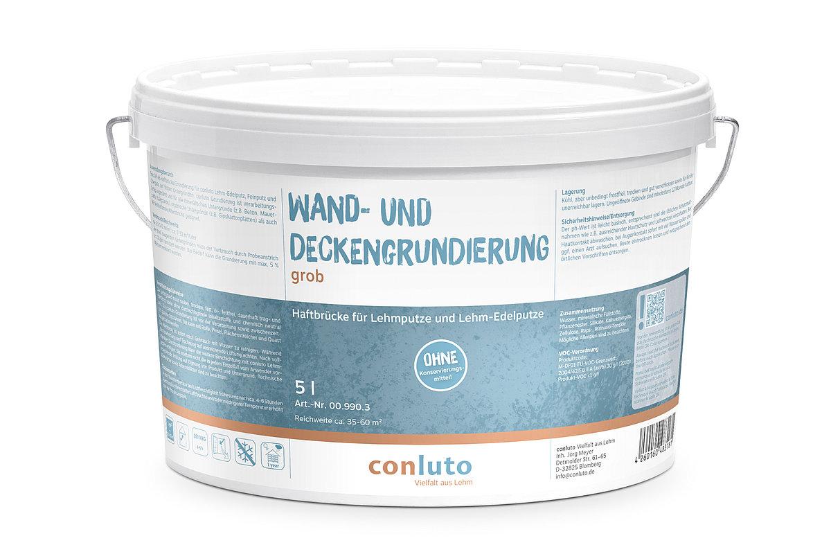 conluto Vielfalt aus Lehm Conluto Wand- und Deckengrundierung grob 5 Liter weiß - strukturbildende Grundierung, Pflanzenesterbasis, Haftbrücke für Lehmputze & Lehm-Edelputze 00.990.3