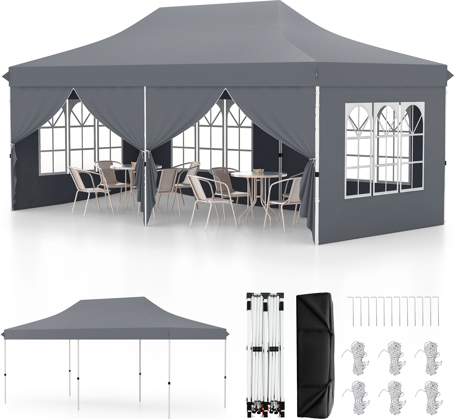Telo Gazebo 3x3 Set 4 Pareti Laterali Per Gazebo-L Deluxe Berger | Pannelli Gonfiabili Per Gazebo | Impermeabili 100% Poliestere Kit Chiusure Gazebo