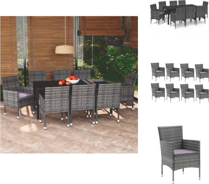 vidaXL 9-dielny záhradný jedálenský set s vankúšmi polyratan sivý - Záhradný nábytok sety