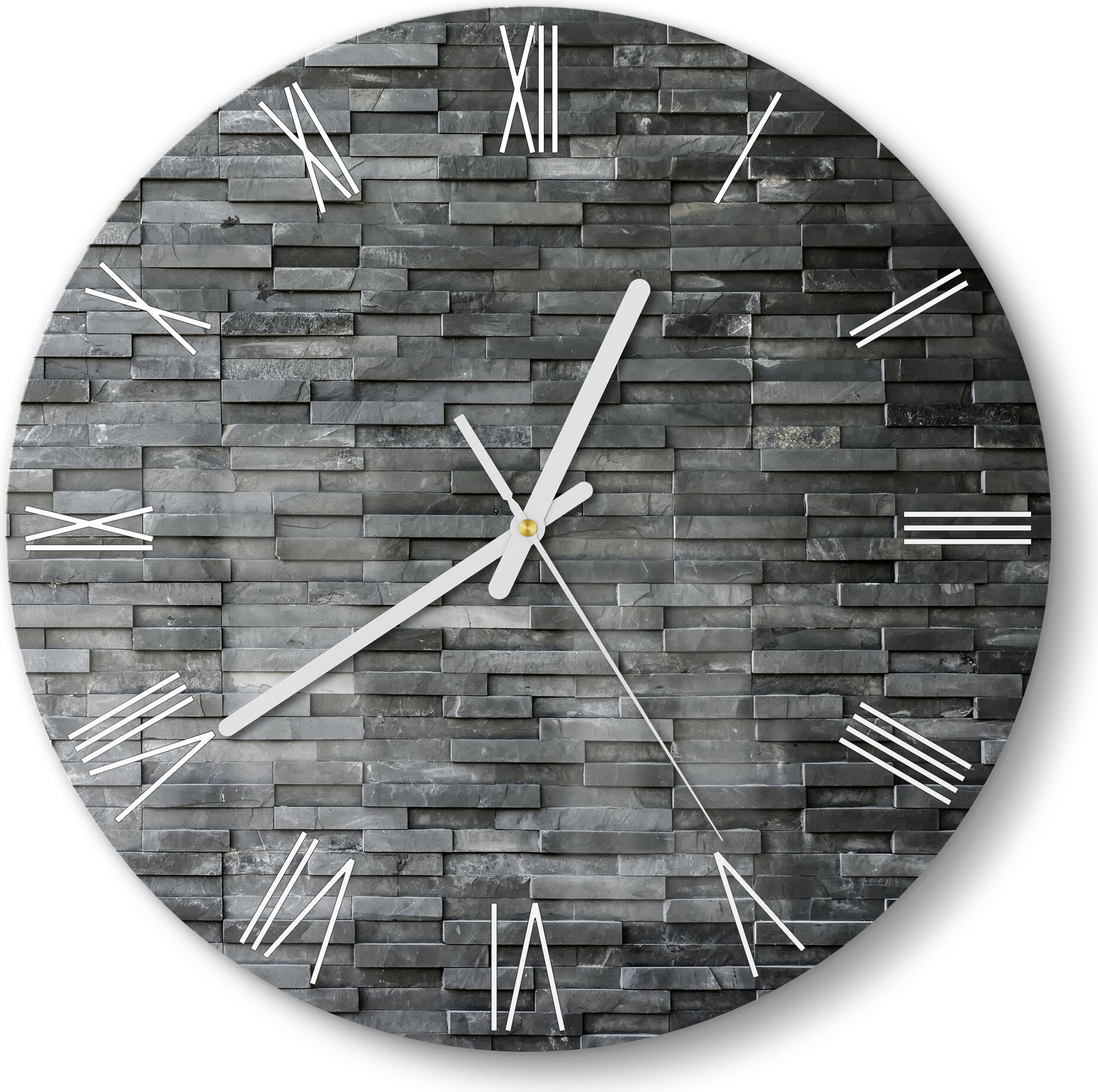 DEQORI Glasuhr Ø30 cm Römisch 'Natursteinmauer' Wanduhr Glas Uhr Design leise WC-D30-R-1193