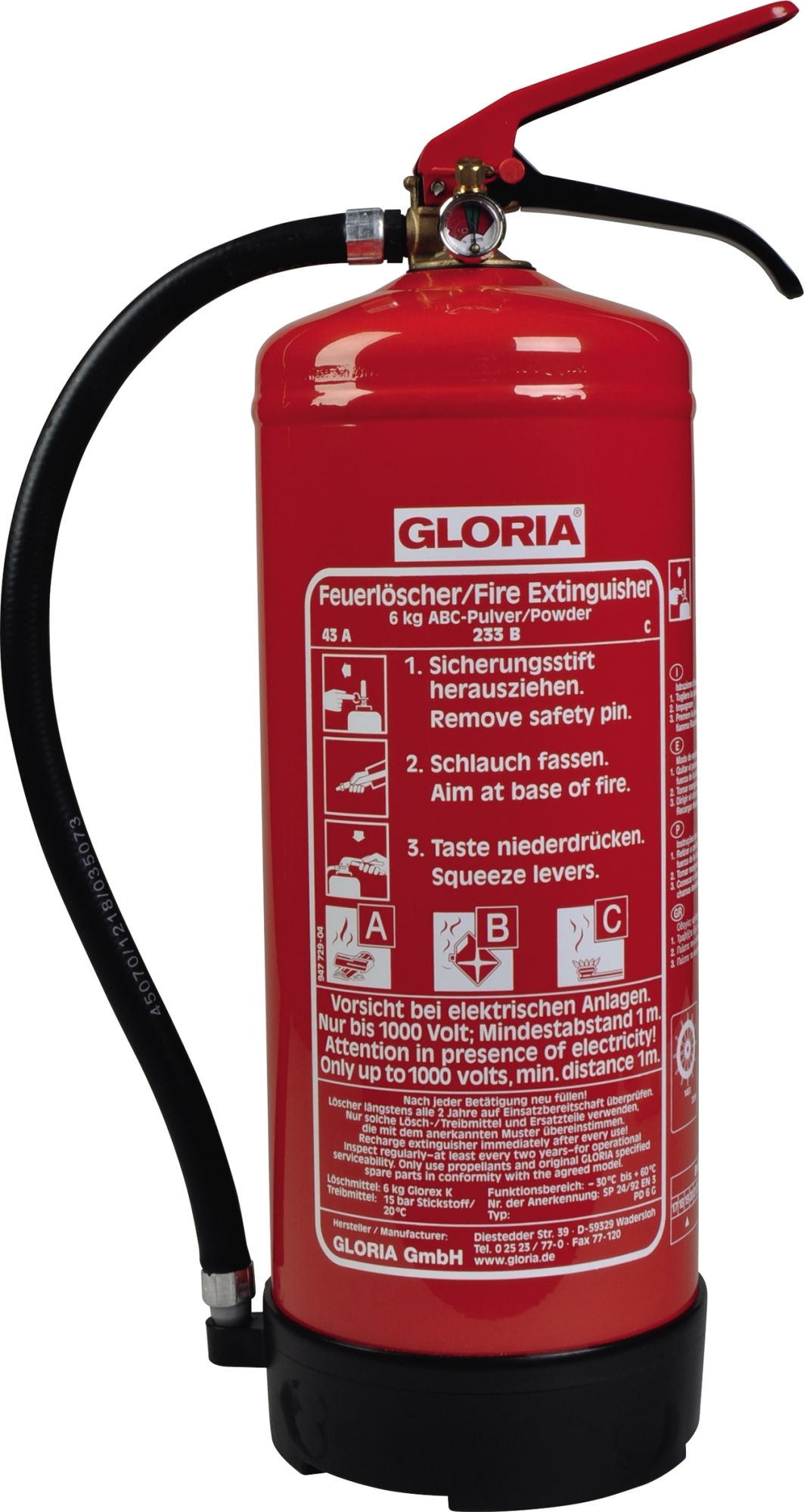 Gloria Pulver-Feuerlöscher 002111.1791 ABC-Löschpulver 6 kg