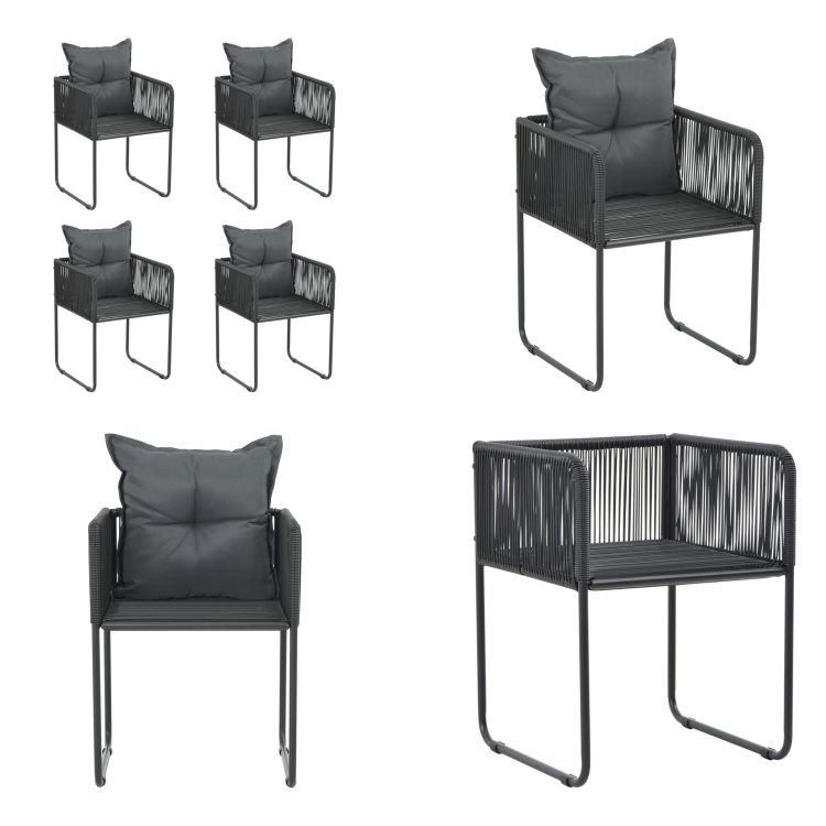 vidaXL Gartenstühle 4 Stk. mit Kissen Poly Rattan Schwarz - Essstuhl - Essstühle - Garten-Essstuhl - Garten-Essstühle