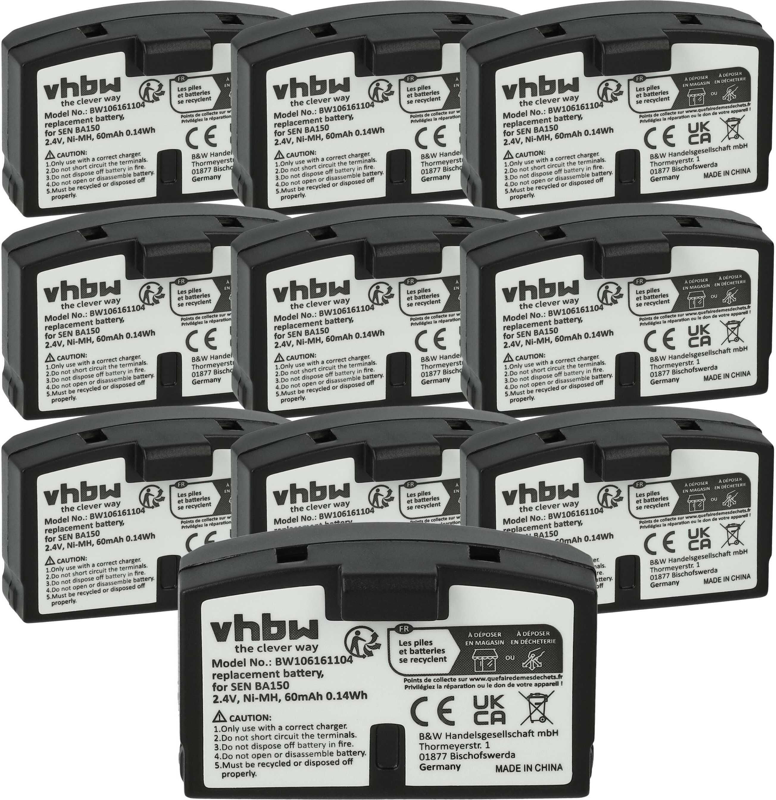 vhbw 10x Akku kompatibel mit Williams Sound RX237, WIR 239, RX239, RX238, WIR 238, WIR 237 Wireless Headset Kopfhörer (60 mAh, 2,4 V, NiMH) 181763907-10