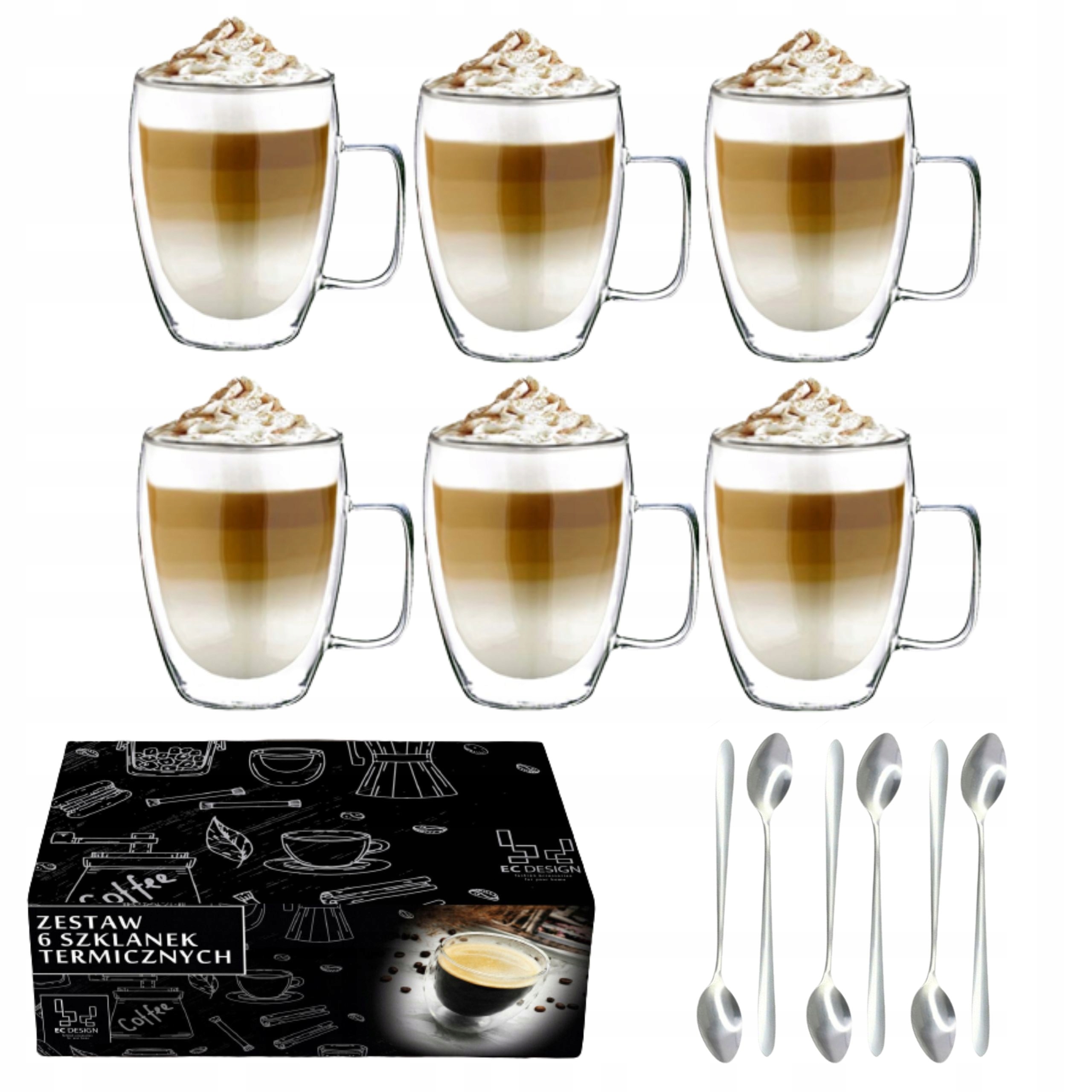 4 Stück Latte Macchiato Gläser Kaffeegläser mit Henkel Glas 455cc. 