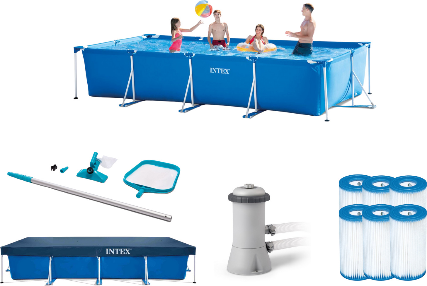 Rodinný bazén Intex - 450x220x84 cm - Kovový rám - Oceľový rám - Modrý - S príslušenstvom
