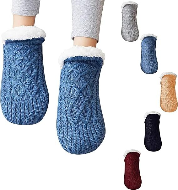 SHMSHNS Hüttensocken Herren & Damen & Winter, Rutschfeste Hausschuh Socken, Slipper Socken, Dicke Pantoffel Socken, Weiche Stoppersocken, Warme Hüttensocken Winter Weihnachtssocken Geschenk 1 Paar-Größe S