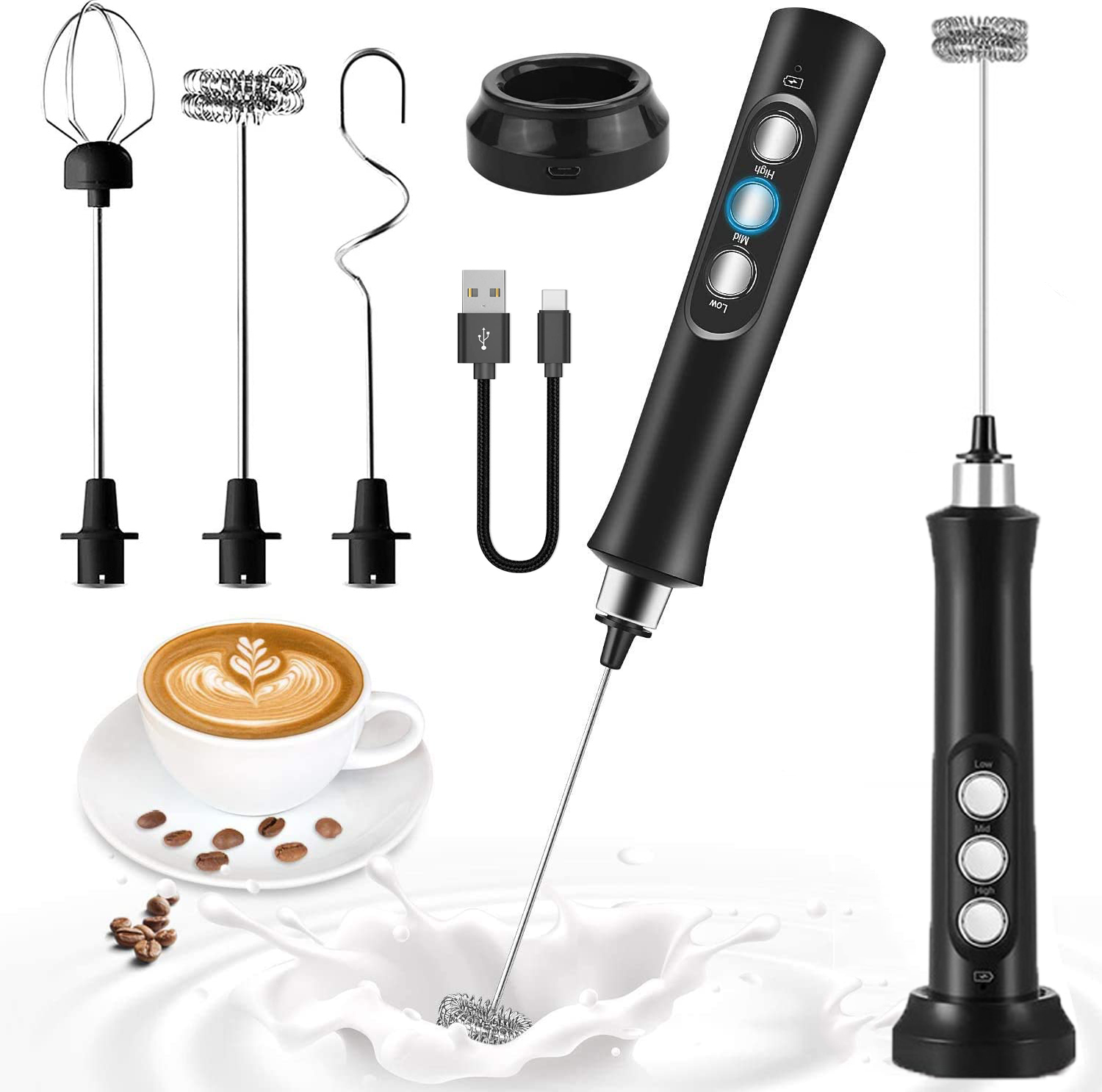 Elektrische Mixer Milchaufschäumer Handheld Schneebesen Kaffee Creme Foamer DE 