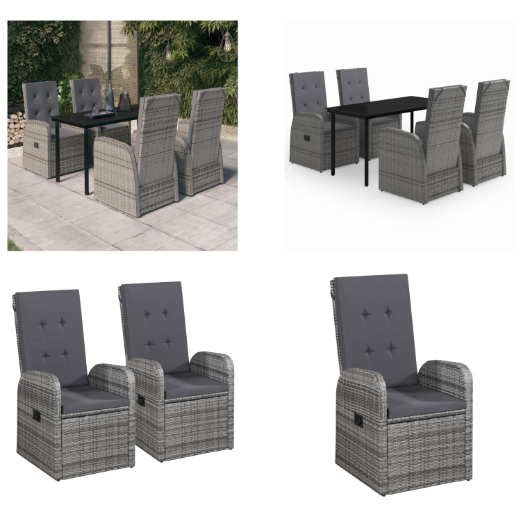 vidaXL 5-dielny záhradný jedálenský set s vankúšmi sivý - Záhradný jedálenský set - Záhradné jedálenské sety - Záhradný set nábytku - Záhradný set nábytku