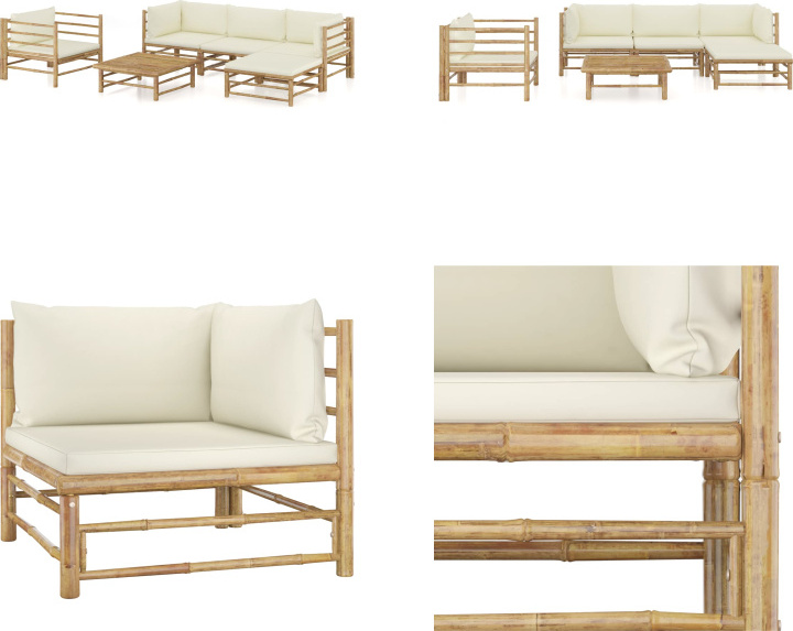 vidaXL 6-dielna záhradná súprava s krémovo bielymi vankúšmi bambus - Záhradná súprava - Záhradné súpravy - Záhradný nábytok - Súprava záhradného nábytku